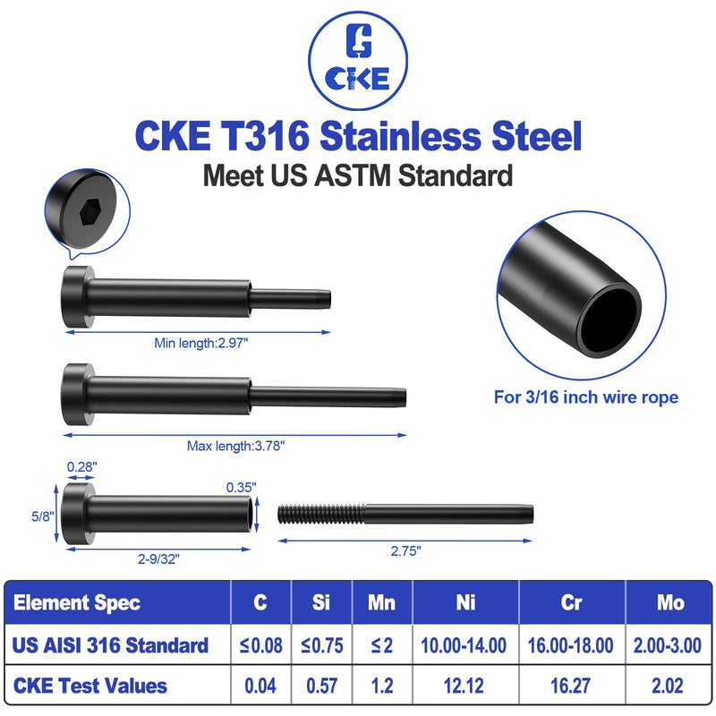 Load image into Gallery viewer, CKE 3/16&quot; Black Invisible Cable Railing Kits For 2x2 4x4 Wood Metal Post Deck Stairs, BCR31-275
