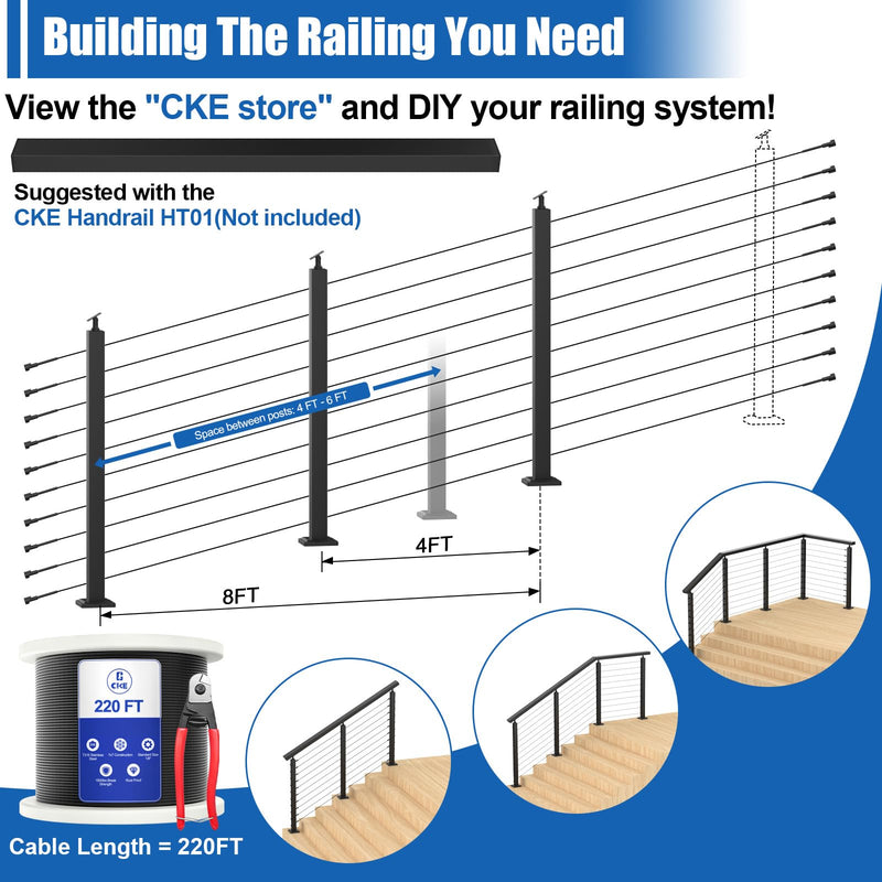 Load image into Gallery viewer, CKE 10-15ft Complete Set 36&quot; Stair Cable Railing Post Kit (35&quot;x2&quot;x2&quot;) for 25°-35° Stair,SPS01
