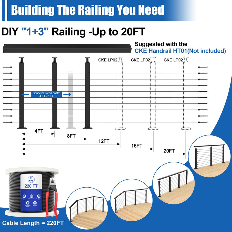 Load image into Gallery viewer, CKE 10-15ft Complete Set 36&quot; Cable Railing Post Kit LPS01
