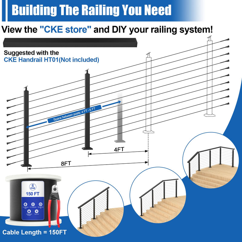 Load image into Gallery viewer, CKE 5-10ft Complete Set 36&quot; Stair Cable Railing Post Kit (35&quot;x2&quot;x2&quot;) for 25°-35° Stair,SPS01
