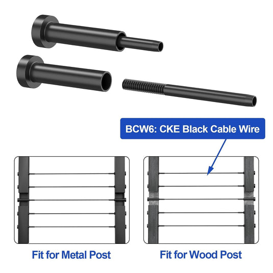 CKE 3/16" Black Invisible Cable Railing Kits For 2x2 4x4 Wood Metal Post Deck Stairs, BCR31-275