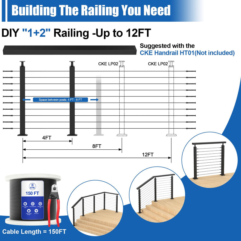 Load image into Gallery viewer, CKE 5-10ft Complete Set 36&quot; Cable Railing Post Kit LPS01
