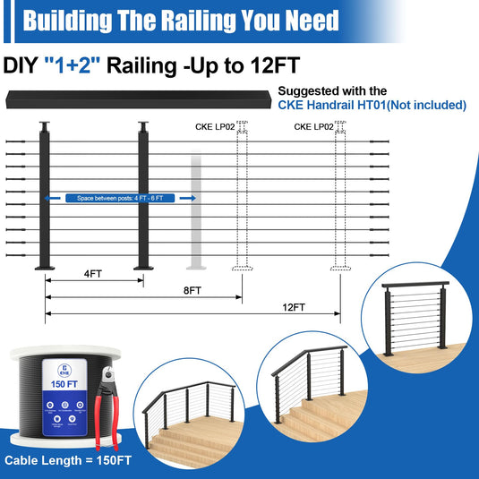 CKE 5-10ft Complete Set 36" Cable Railing Post Kit LPS01