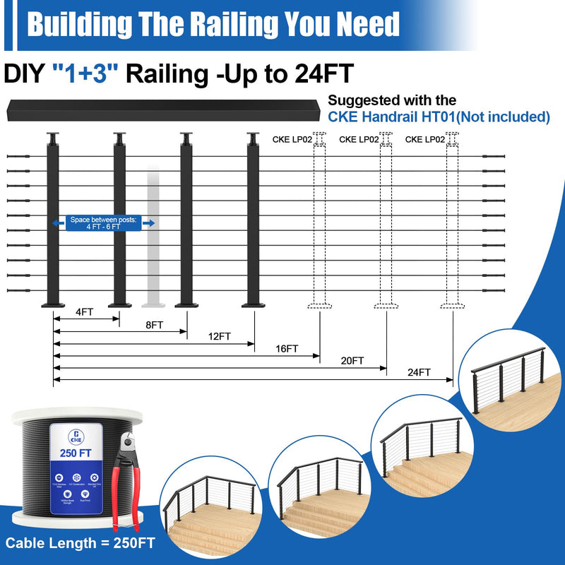 Load image into Gallery viewer, CKE 15-20ft Complete Set 36&quot; Cable Railing Post Kit LPS01
