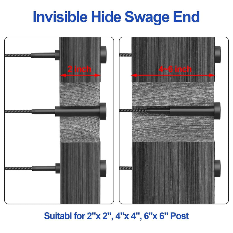 Load image into Gallery viewer, CKE 3/16&quot; Black Invisible Cable Railing Kits For 2x2 4x4 Wood Metal Post Deck Stairs, BCR31-275
