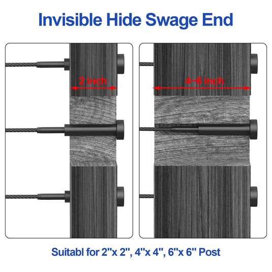 CKE 3/16" Black Invisible Cable Railing Kits For 2x2 4x4 Wood Metal Post Deck Stairs, BCR31-275