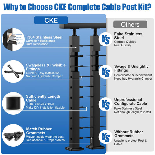 CKE 10-15ft Complete Set 36" Cable Railing Post Kit LPS01