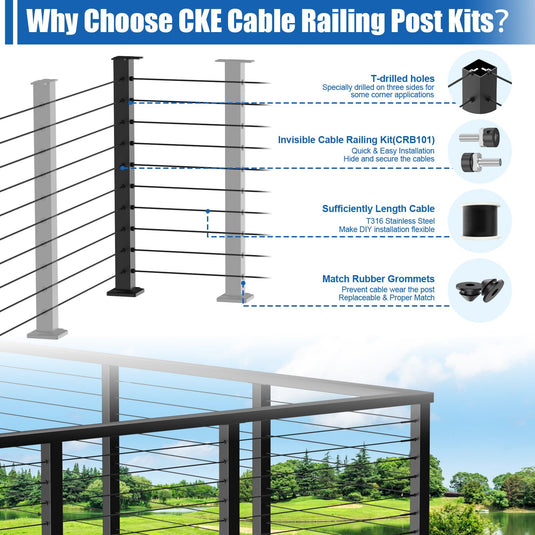 CKE 35" Cable Railing L-Drilled Corner Post CP02_05