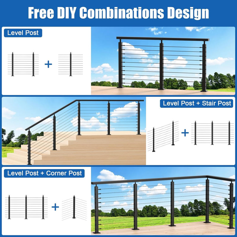 Load image into Gallery viewer, CKE 10-15ft Complete Set 36&quot; Stair Cable Railing Post Kit (35&quot;x2&quot;x2&quot;) for 25°-35° Stair,SPS01
