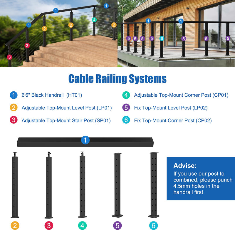 Load image into Gallery viewer, CKE 6&#39;6&#39;&#39; Stainless Steel Black Cable Railing Handrails
