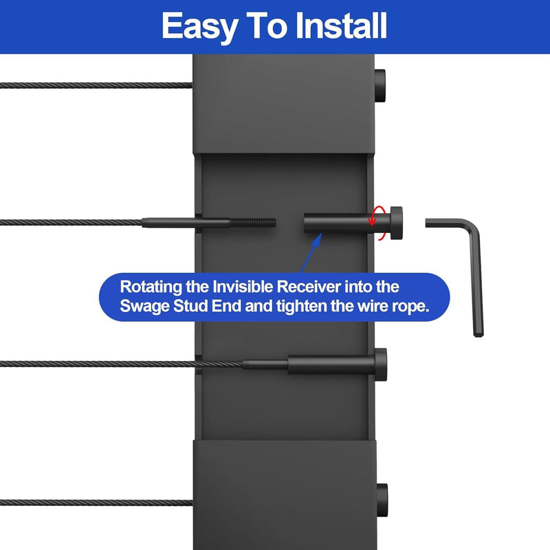 Load image into Gallery viewer, CKE 3/16&quot; Black Invisible Cable Railing Kits For 2x2 4x4 Wood Metal Post Deck Stairs, BCR31-275
