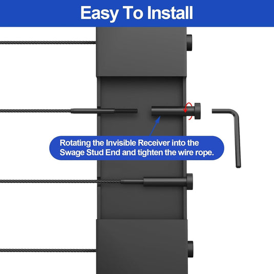 CKE 3/16" Black Invisible Cable Railing Kits For 2x2 4x4 Wood Metal Post Deck Stairs, BCR31-275