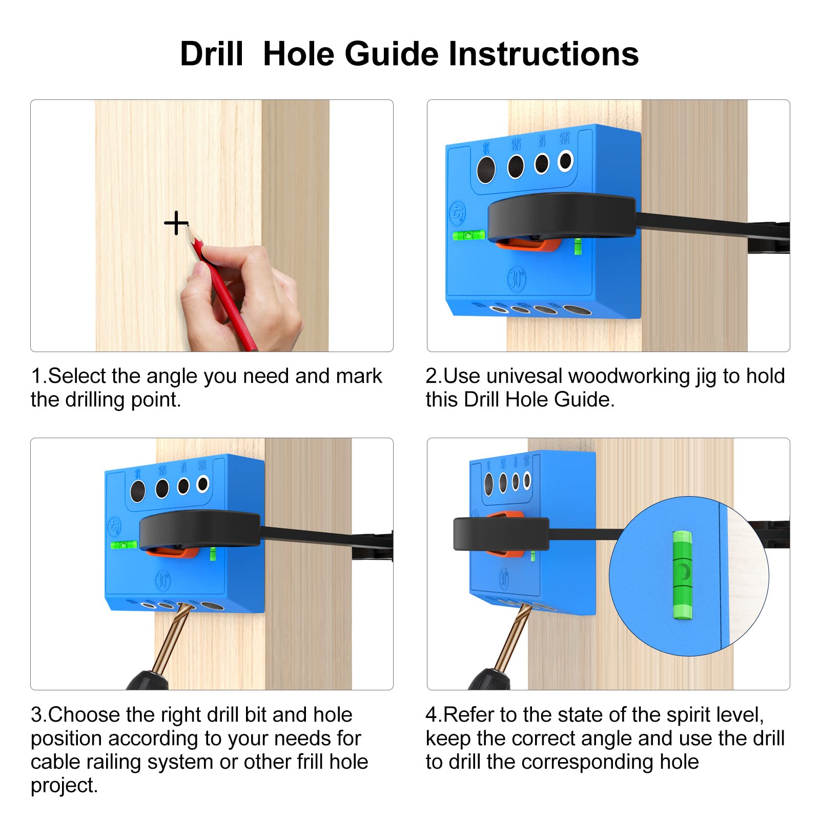 CKE Upgraded 30 45 90 Degree Angle Drill Hole Guide Jig  DG02_06