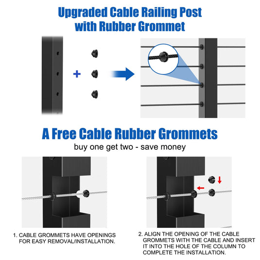 CKE 36" Horizontal Drill Flat Top Cable Railing Post