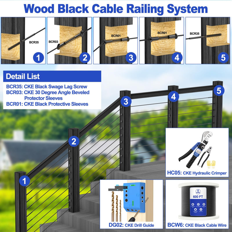 Load image into Gallery viewer, CKE T316 Black 1/8&quot; Cable Railing Protector Sleeve BCR02
