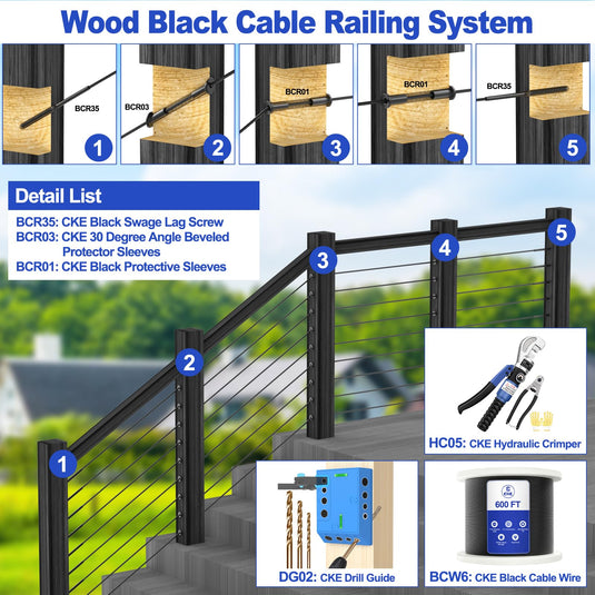 CKE T316 Black 1/8" Cable Railing Protector Sleeve BCR02