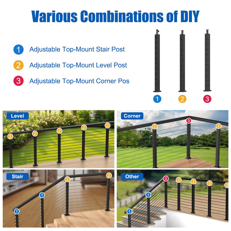 Load image into Gallery viewer, CKE 36&quot; Horizontal Drill Flat Top Cable Railing Post
