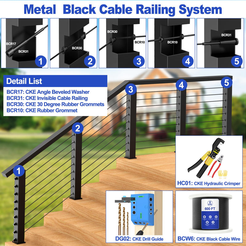 Load image into Gallery viewer, CKE 1/8&quot; Invisible Black Cable Railing Swage Tensioner For 2x2 Wood &amp;Metal Post BCR31-298
