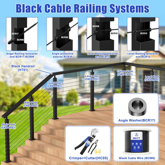 CKE 6'6'' Stainless Steel Black Cable Railing Handrails