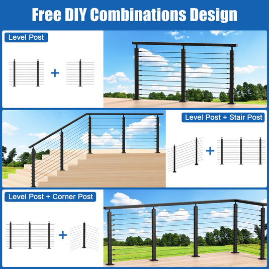 CKE 15-20ft Complete Set 36" Cable Railing Post Kit LPS01