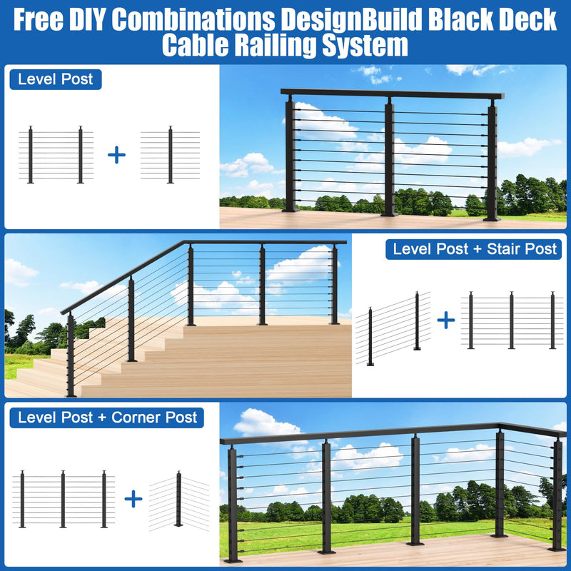 Load image into Gallery viewer, CKE T-Drilled Three Sides Adjustable Top 36&quot; T-Drilled Cable Railing Corner Post (Post 35&quot;x2&quot;x2&quot;),CP01-T-N1

