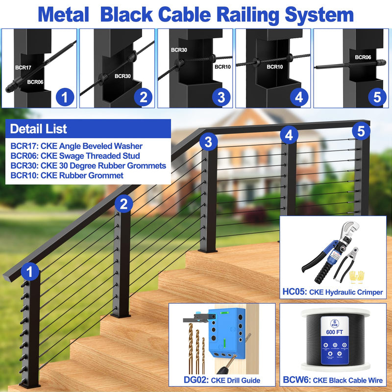 Load image into Gallery viewer, CKE 6&quot; Black Swage Threaded Stud for 1/8&quot; cable railing
