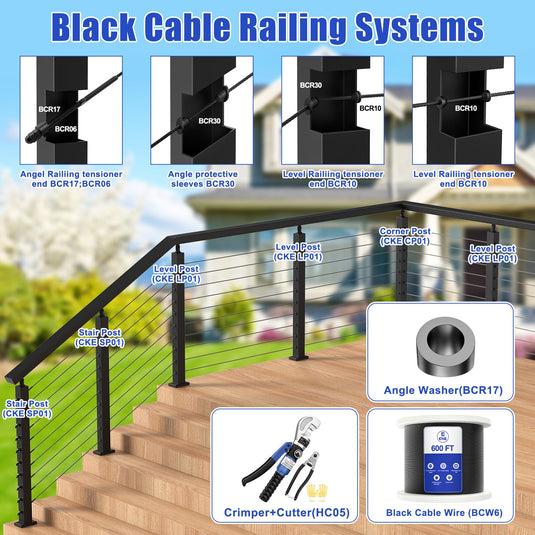 CKE 36" Horizontal Drill Flat Top Cable Railing Post