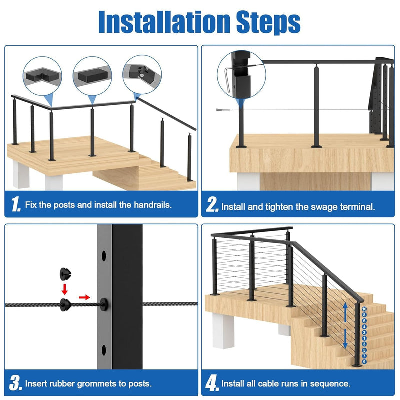 Load image into Gallery viewer, CKE 10-15ft Complete Set 36&quot; Stair Cable Railing Post Kit (35&quot;x2&quot;x2&quot;) for 25°-35° Stair,SPS01
