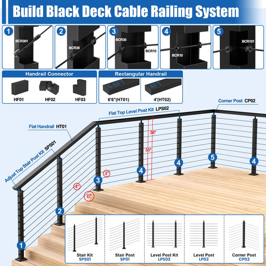 CKE 15-20ft Complete Set 36" Cable Railing Post Kit LPS01
