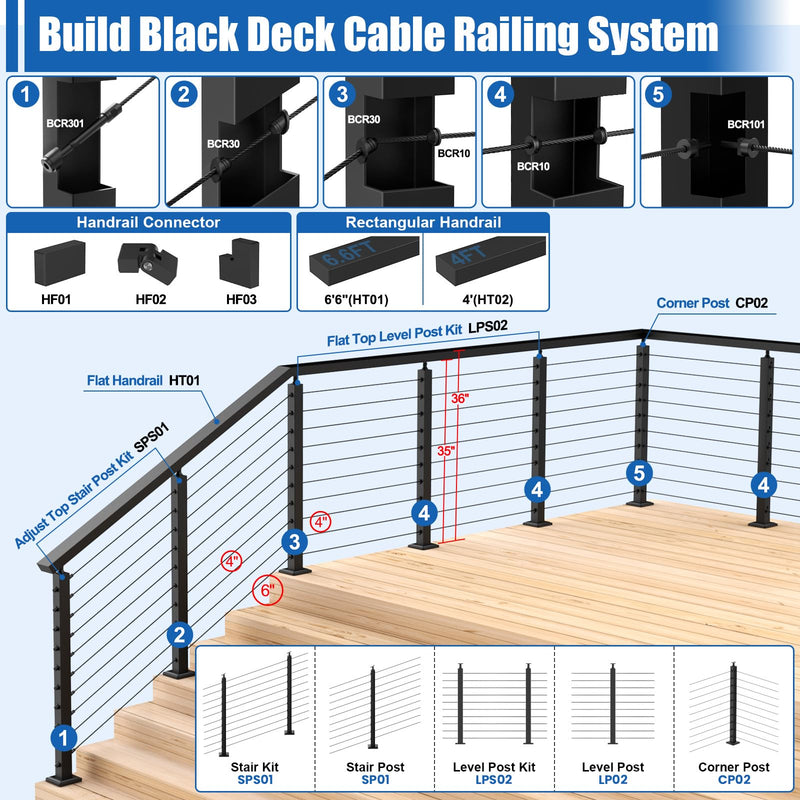 Load image into Gallery viewer, CKE 10-15ft Complete Set 36&quot; Cable Railing Post Kit LPS01
