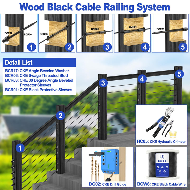 Load image into Gallery viewer, CKE T316 Black 1/8&quot; Cable Railing Protector Sleeve BCR02
