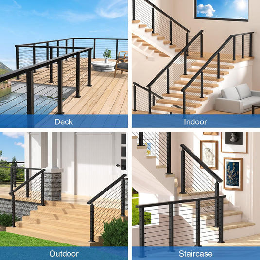 CKE 10-15ft Complete Set 36" Stair Cable Railing Post Kit (35"x2"x2") for 25°-35° Stair,SPS01